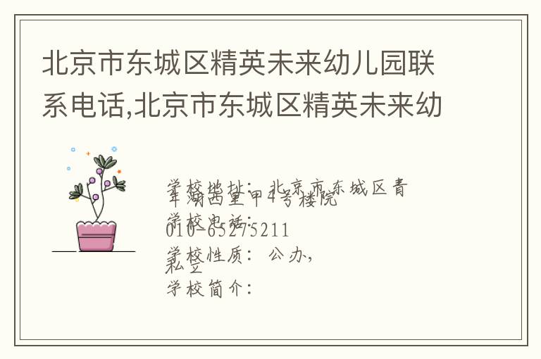 北京市东城区精英未来幼儿园联系电话,北京市东城区精英未来幼儿园地址,北京市东城区精英未来幼儿园官网地址