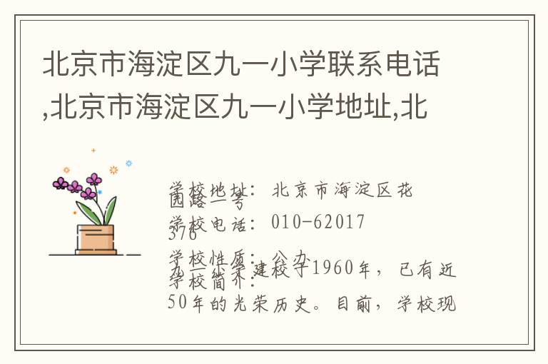 北京市海淀区九一小学联系电话,北京市海淀区九一小学地址,北京市海淀区九一小学官网地址