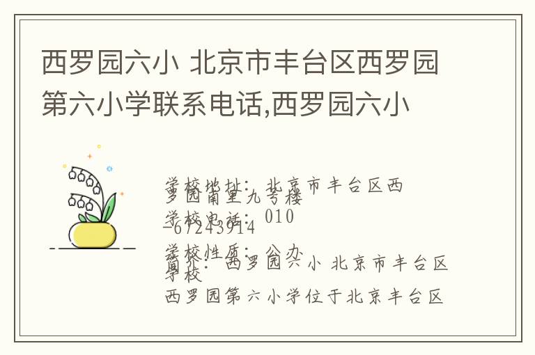 西罗园六小 北京市丰台区西罗园第六小学联系电话,西罗园六小 北京市丰台区西罗园第六小学地址,西罗园六小 北京市丰台区西罗园第六小学官网地址