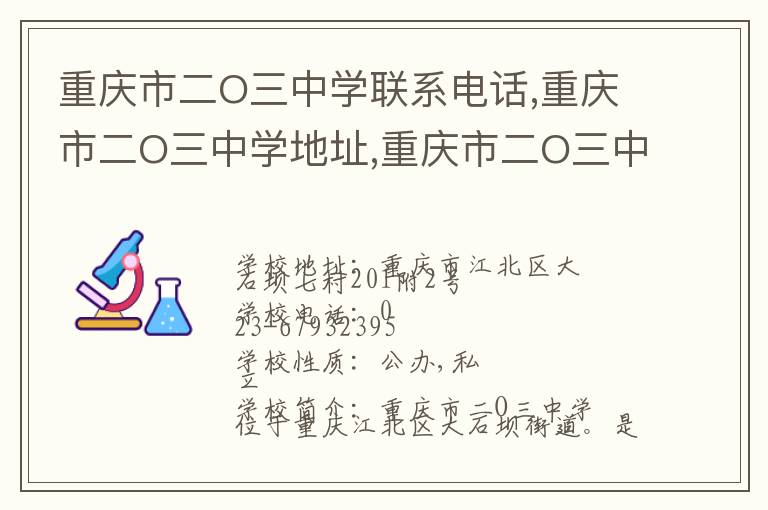 重庆市二O三中学联系电话,重庆市二O三中学地址,重庆市二O三中学官网地址