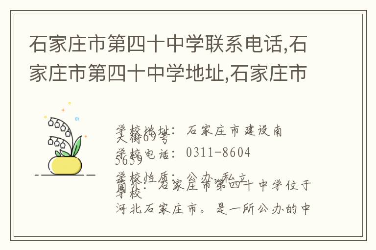 石家庄市第四十中学联系电话,石家庄市第四十中学地址,石家庄市第四十中学官网地址