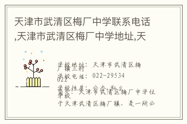 天津市武清区梅厂中学联系电话,天津市武清区梅厂中学地址,天津市武清区梅厂中学官网地址