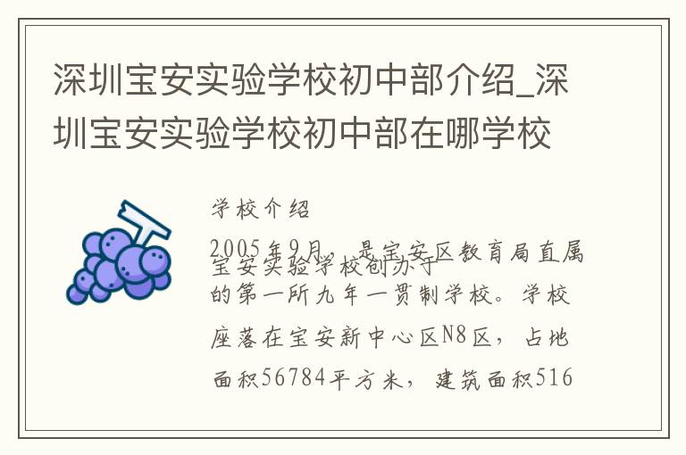 深圳宝安实验学校初中部介绍_深圳宝安实验学校初中部在哪学校地址_深圳宝安实验学校初中部联系方式电话_深圳市学校名录