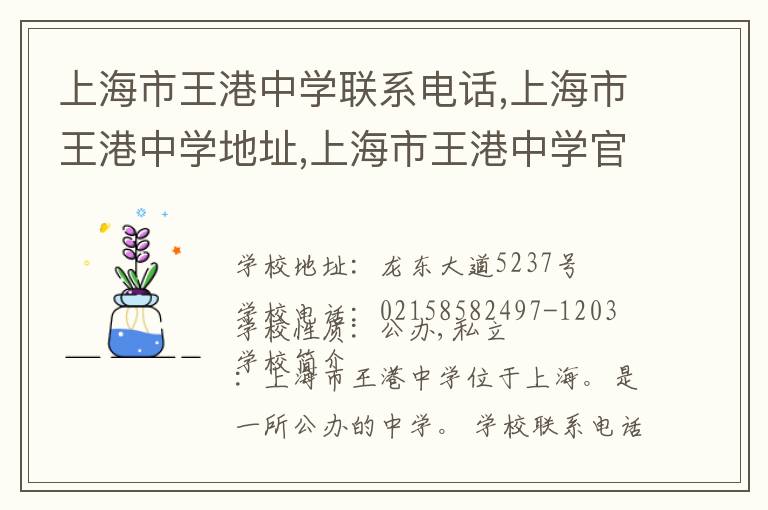 上海市王港中学联系电话,上海市王港中学地址,上海市王港中学官网地址