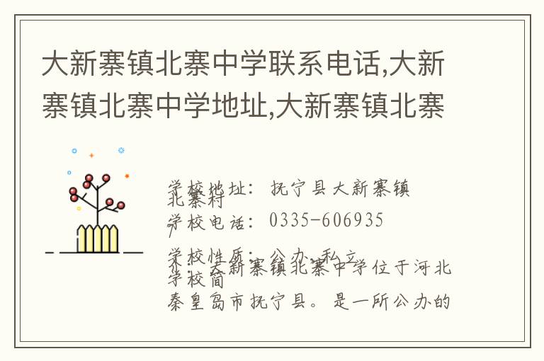 大新寨镇北寨中学联系电话,大新寨镇北寨中学地址,大新寨镇北寨中学官网地址