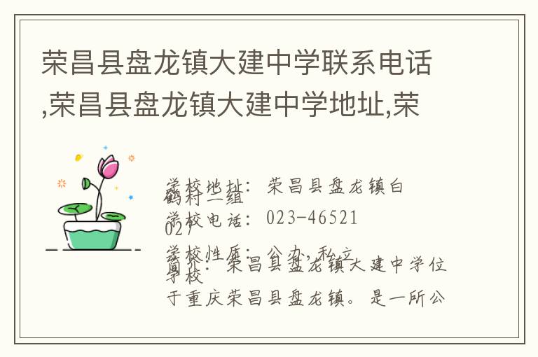 荣昌县盘龙镇大建中学联系电话,荣昌县盘龙镇大建中学地址,荣昌县盘龙镇大建中学官网地址