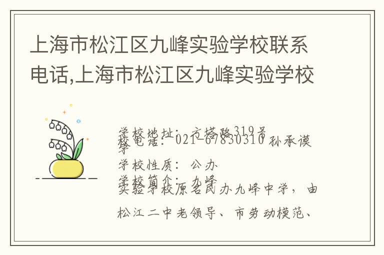 上海市松江区九峰实验学校联系电话,上海市松江区九峰实验学校地址,上海市松江区九峰实验学校官网地址