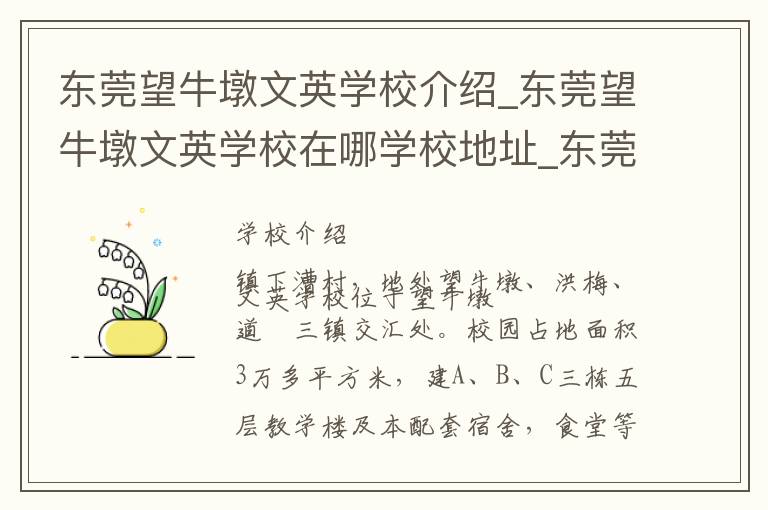 东莞望牛墩文英学校介绍_东莞望牛墩文英学校在哪学校地址_东莞望牛墩文英学校联系方式电话_东莞市学校名录