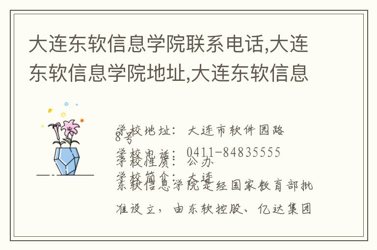 大连东软信息学院联系电话,大连东软信息学院地址,大连东软信息学院官网地址