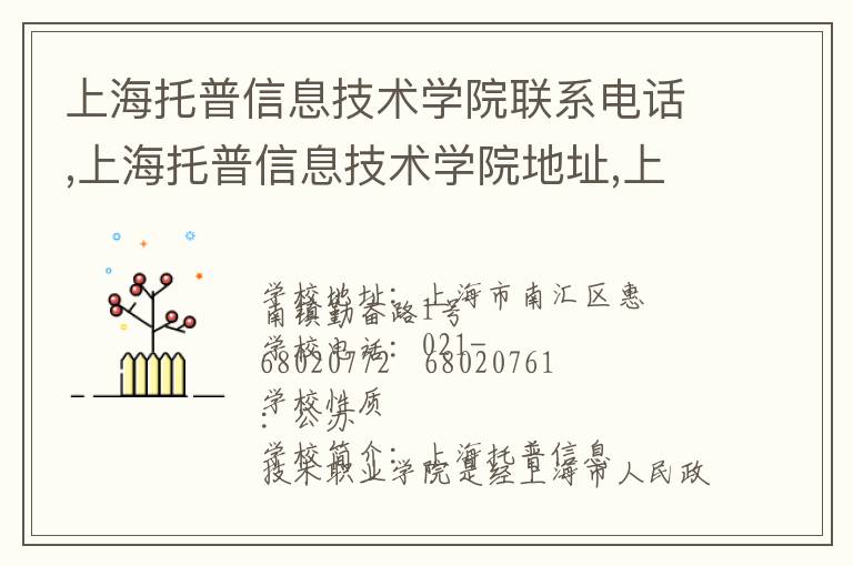 上海托普信息技术学院联系电话,上海托普信息技术学院地址,上海托普信息技术学院官网地址